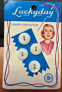 Vintage Luckyday Genuine Pearl Buttons White Set Of 4 On Original Card - Picture 1 of 3