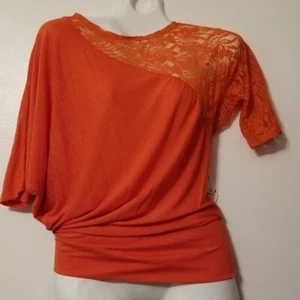 Derek Heart Orange Junior Elbow Sleeve Lace Top Dolman Shirt Size S Small - Picture 1 of 4