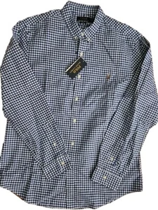 Ralph Lauren Slim Fit Mens Long Sleeve 100% Cotton Plaid Shirt Medium Blue - Picture 1 of 5