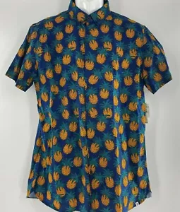 Sovereign Codes Men XL Shirt Button-Up Pineapple Short Sleeve Curved Hem - Picture 1 of 8