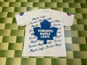 Vintage 90s NHL Toronto Maple Leaf All Over Print T-Shirt 2 Sided Print Fits XL - Picture 1 of 12