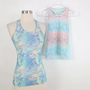 ivivva Tank Top Set Girls 8 Racerback Blue Green Peach Teal Stretch - Picture 1 of 10