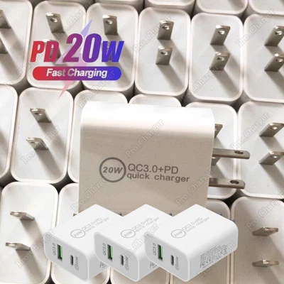 Lote de bloque de cargador rápido adaptador de corriente USB tipo C PD 20W para teléfono iPhone Android Foto 1 de 4