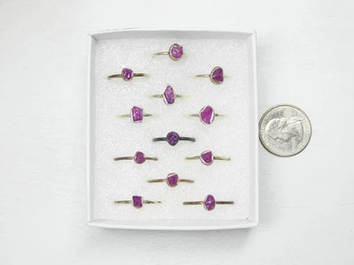 Natural Uncut Ruby Solitaire Stacking Rings 925 Sterling Silver Lot of 12 - Image 1 of 4