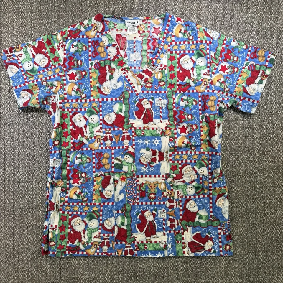 Blusa Médica De Colección Años 90 Lucy's Santa Muñeco de Nieve RN Mujer S Vacaciones de Navidad Enfermera EE. UU. Foto 1 de 4