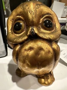 VTG Freeman McFarlin Potteries Gold Leaf Owl Figurine MCM USA Signed Anthony - Picture 1 of 7