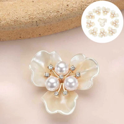 Rhinestone  Buttons Crystal Decorative Buttons 10PCS Flower-shaped Pearl DIY - Image 1 of 4