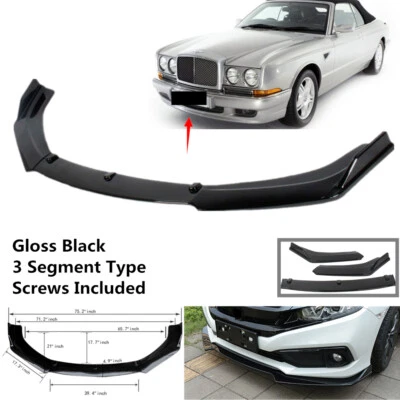 Add-on Universal Fit For Bentley Azure 2001-2005 Front Bumper Lip Spoiler Black Foto 1 de 4