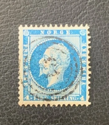 NORUEGA 4S NORGE DEEP BLUE KING OSCAR 1856 SC#4 SG#7 USADO BULLSEYE CANCELAR LH EN MUY BUEN ESTADO Foto 1 de 2