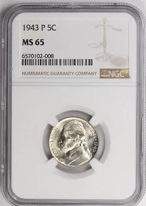 1943 - Jefferson Nickel NGC zertifiziert MS65 - Bild 1 von 2