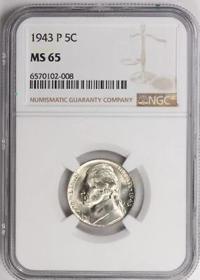 1943-PJefferson Nickel NGC Certified MS65 - Image 1 of 2