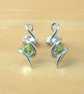 Sterling Silver Peridot Stud Earrings/Peridot Stud Earrings/Squiggle Earrings/UK - Picture 1 of 5