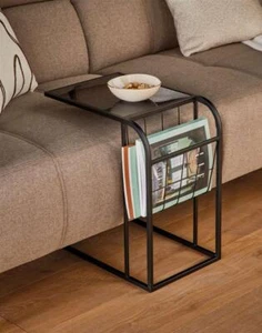 Sofa Beistell Tisch Metall Glas Platte schwarz Zeitschriftenhalter Couch Kaffee - Bild 1 von 5
