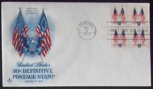 US FDC SC #1509 10¢ DEFINITIVE POSTAGE STAMP Art Craft 1973 block of 4. - Picture 1 of 1
