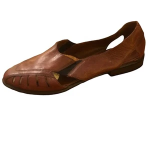 New Vintage Saxone Size 4 37 Brown Leather Cut Out Sandals Preppy Fisherman - Picture 1 of 12