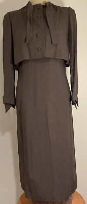 Vestido Pauline Trigère Vintage Años 60 Auténtico con Chaqueta A Juego Marrón Talla 10 Foto 1 de 4