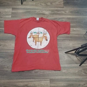 Vintage Fruit of The Loom Funny Graphics  Rudolf Hunting Santa's Deer T-Shirt XL - Picture 1 of 12