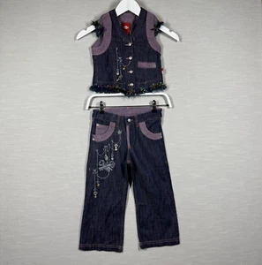 Oilily Denim Vest Jeans Girls 6 - 7 Embroidered Luxury Designer Fashion Stylish - Picture 1 of 19