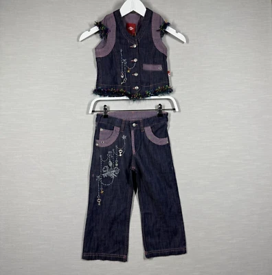 Маслянистый джинсовой ткани жилет джинсы девочек 6 - 7 вышитый роскошь дизайнер моды стильный - Изображение 1 из 4