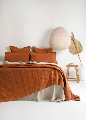 Bambury Luxe Belgian Linen Coverlet-Rust - Image 1 of 4