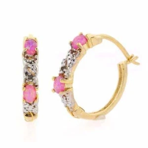 Gold Tone over Silver Lab Created Pink Opal & Diamond Accent X & Hoop Earrings - Picture 1 of 2
