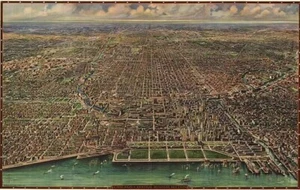 CHICAGO ILLINOIS *2X3 FRIDGE MAGNET* AERIAL VIEW BIRDS EYE CITY MAP VINTAGE OLD - Picture 1 of 2