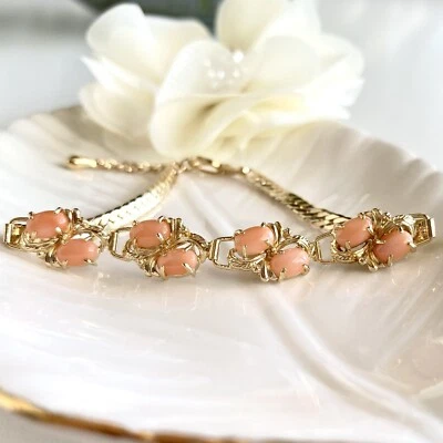 Brazalete Cabujón Coral Natural Galvanizado Oro Pesado, Nuevo, 6.5-7.5" Foto 1 de 4