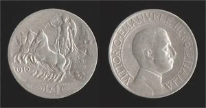 1 LIRA 1910 QUADRIGA - SILBER/SILVER - VITTORIO EMANUELE III "UNCOMMON" - Bild 1 von 1