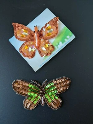 2 bonitos apliques de mariposa vintage con cuentas de secuencia piedras de imitación prendedor artesanal Foto 1 de 4