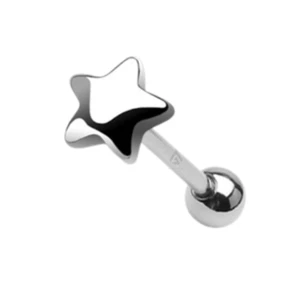 Silver Fluffy 7 mm Star Top Tongue Bar 316L Surgical Steel Barbell Piercing - Picture 1 of 2