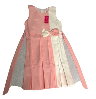 Vestido soleado de moda para niñas bloque de color contraste pajarita 12 años rosa blanco Foto 1 de 4
