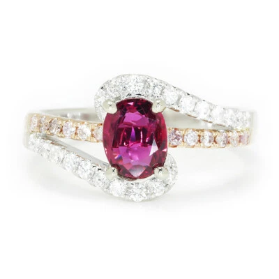 Oval Ruby Swirl Ring with Natural Pink Diamonds 18K White & Rose Gold 1.58ctw - Image 1 of 4