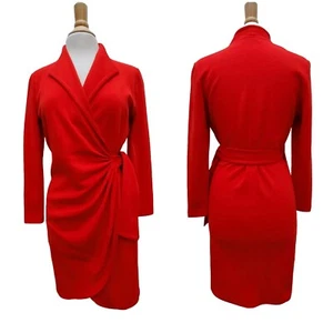 Vtg 90s Liz Claiborne Old Money Dopamine Real Wrap Dress Wool Petite 36" Bust - Picture 1 of 7