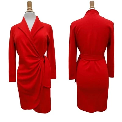 Vtg 90s Liz Claiborne Old Money Dopamine Real Wrap Dress Wool Petite 36" Bust - Image 1 of 4