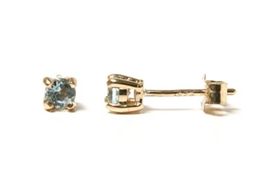 9ct Gold Blue Topaz Studs 3mm Round Earrings Gift Boxed Made in UK - Picture 1 of 6