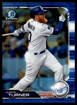 2019 BOWMAN CHROME PURPLE REFRACTOR JUSTIN TURNER 123/250 LOS ANGELES DODGERS - Image 1 of 2