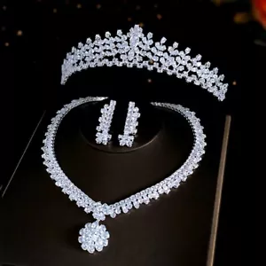 Silver CZ Crystal Bridal Wedding Tiara Crown Swarovski Crystal Crown Qi - Picture 1 of 5