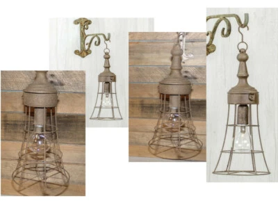 Peyton Linterna Colgante de Metal Rústico Lámpara Luz Linterna LED Enjaulada Temporizador de 6 Horas NUEVO Foto 1 de 4