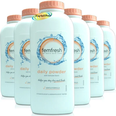 6x Femfresh Intimhygiene Talkumfrei leicht duftendes saugfähiges Pulver 200g