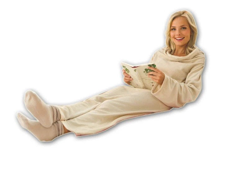 2in1 Kuscheldecke Deluxe mit Ärmeln | Fleece Decke Wohndecke Kopfkissen, vanille - Bild 1 von 1