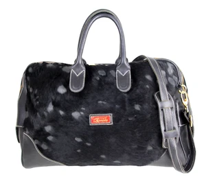 LARGE Ferrida BLACK GENUINE LEATHER PONY HAIR SHOULDER BAG X-BODY HANDBAG TOTE - Picture 1 of 15