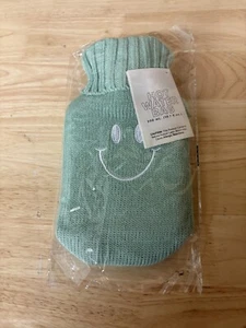 Hot Water Bag Bottle Green Knitted Smiley For Muscle Aches - Picture 1 of 5