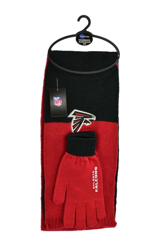 New 3PC NFL Atlanta Falcons Colorblock Scarf & Glove Gift Set Cover