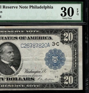 1914 $20 Federal Reserve Note Philadelphia Fr. #975 White/Mellon PMG 30 (BFJ) - Picture 1 of 4