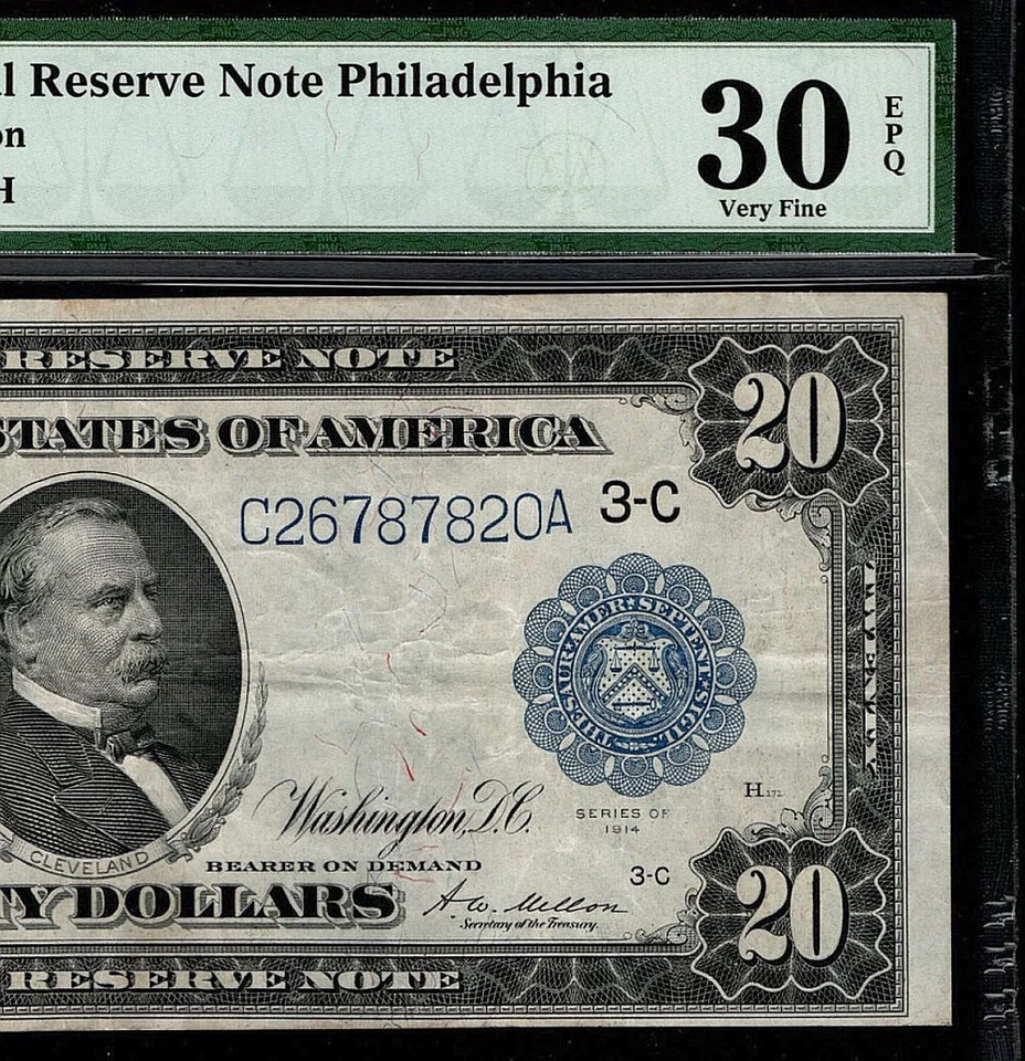 1914 $20 Federal Reserve Note Philadelphia Fr. #975 White/Mellon PMG 30 (BFJ) - Image 1 of 4