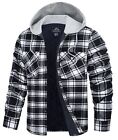 Men Long Sleeve Quilted Lined Plaid Coat Button Down Thick Hoodie Outwear New