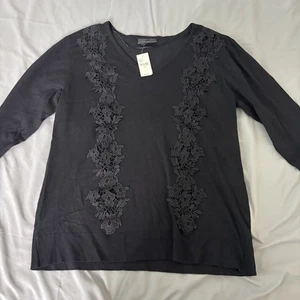 Maglione maglia donna Lane Bryant taglie forti 14/16 nero ricamato elasticizzato nuovo - Foto 1 di 7