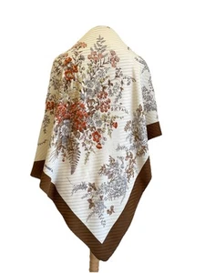 Daniel la Forêt Paris Bufanda de Seda Floral Marrón Beige Rayas Botánica #A121 - Imagen 1 de 6