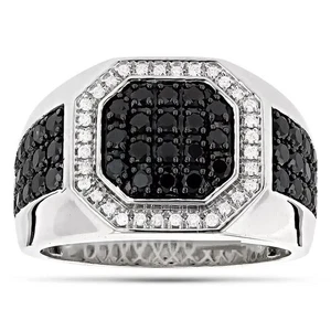 5.25Ct Round Black Onyx Lab Created Diamond Men's 14K White Gold FN Wedding Ring - Picture 1 of 7
