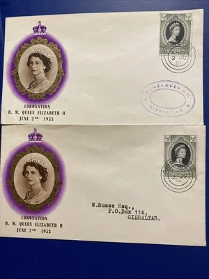 Gibraltar Envelope And Stamps Celebrating Queen Elizabeth II, 1953. - Image 1 of 4